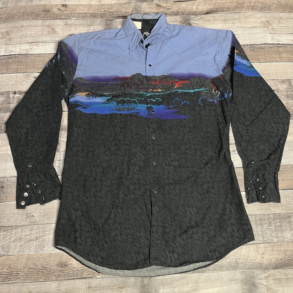 Roper Shirt Size Large Gray Vintage Button Up Western Pearl Snap